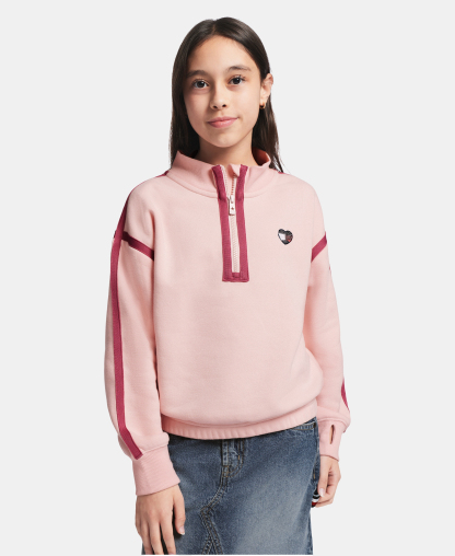Tommy Hilfiger Girls' 7-16 Fleece Quarter-Zip Sweatshirt - Lotus
