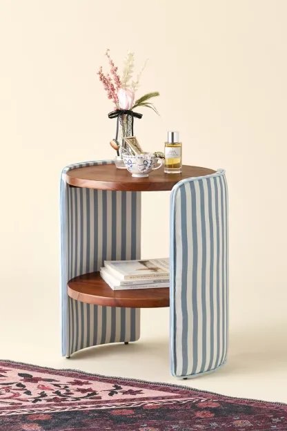 Jane Round Upholstered Storage Nightstand - Blue Rhea
