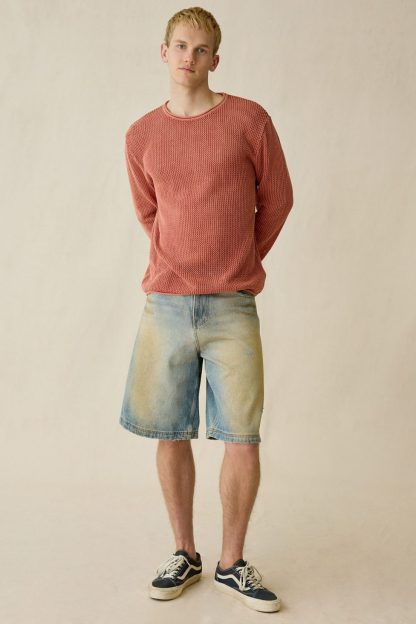 UO Mason Mesh Crew Neck Sweater - Orange