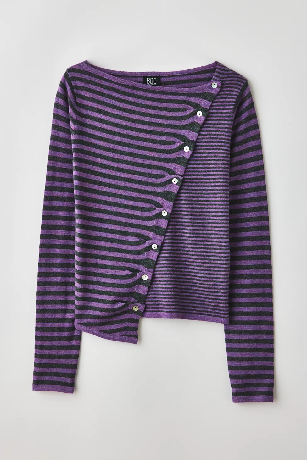 BDG Sutton Slanted Asymmetric Button Cardigan - Purple
