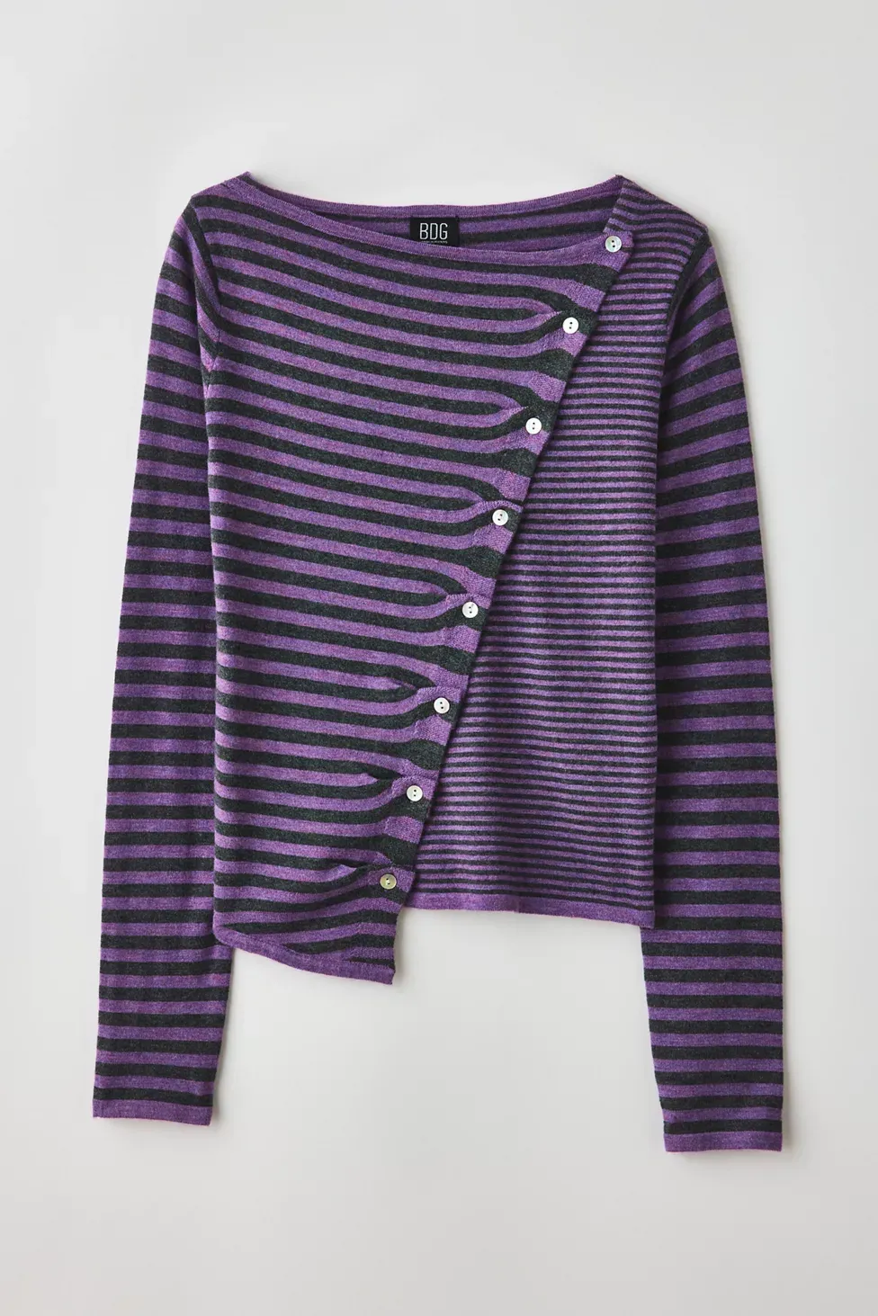 BDG Sutton Slanted Asymmetric Button Cardigan - Purple