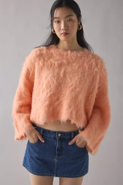 BDG Bailey Brushed Knit Oversized Pullover Sweater - Peach