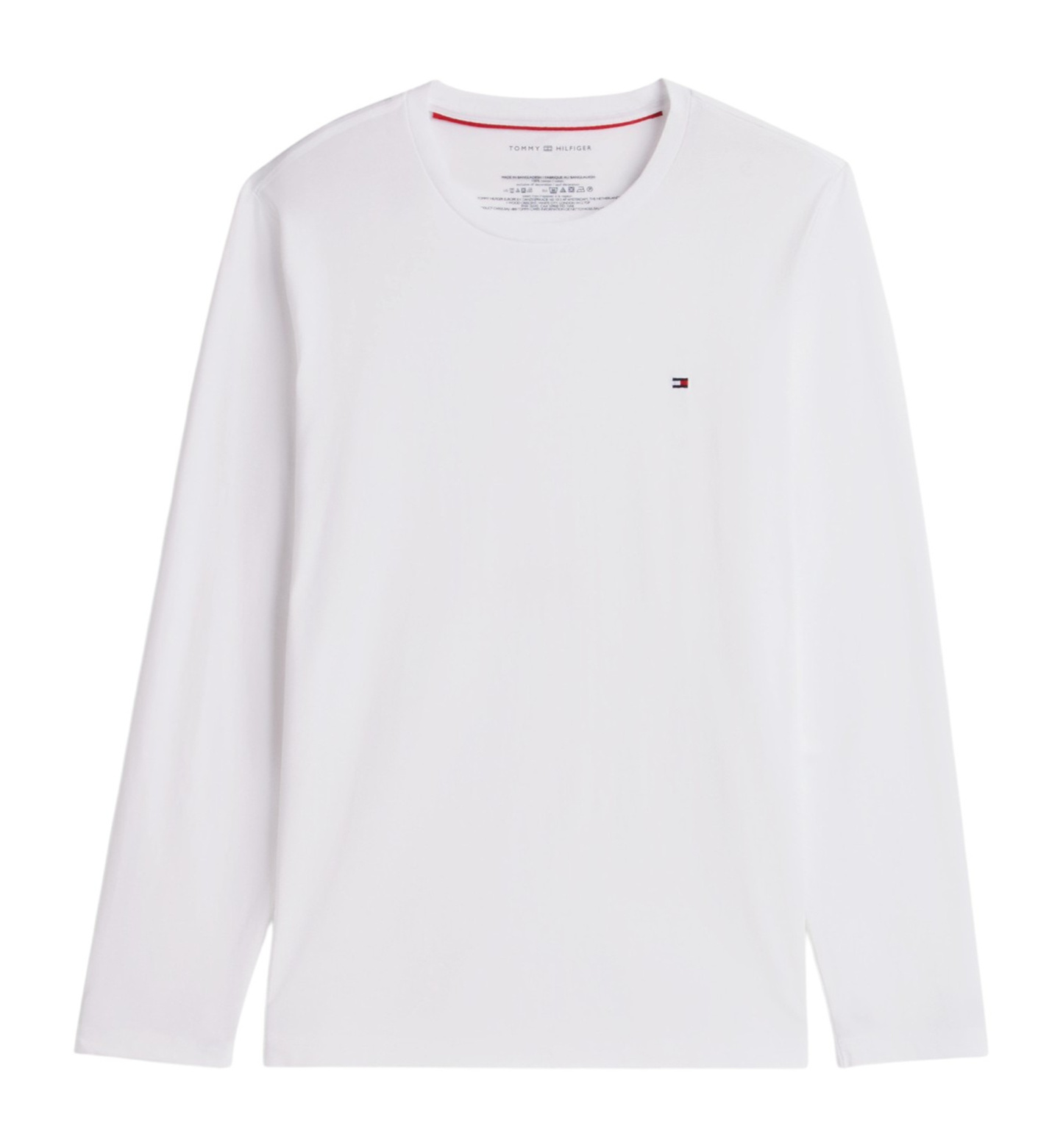 Tommy Hilfiger Men's Core Flag Long-Sleeve Crewneck Cotton Pajama T-Shirt - White