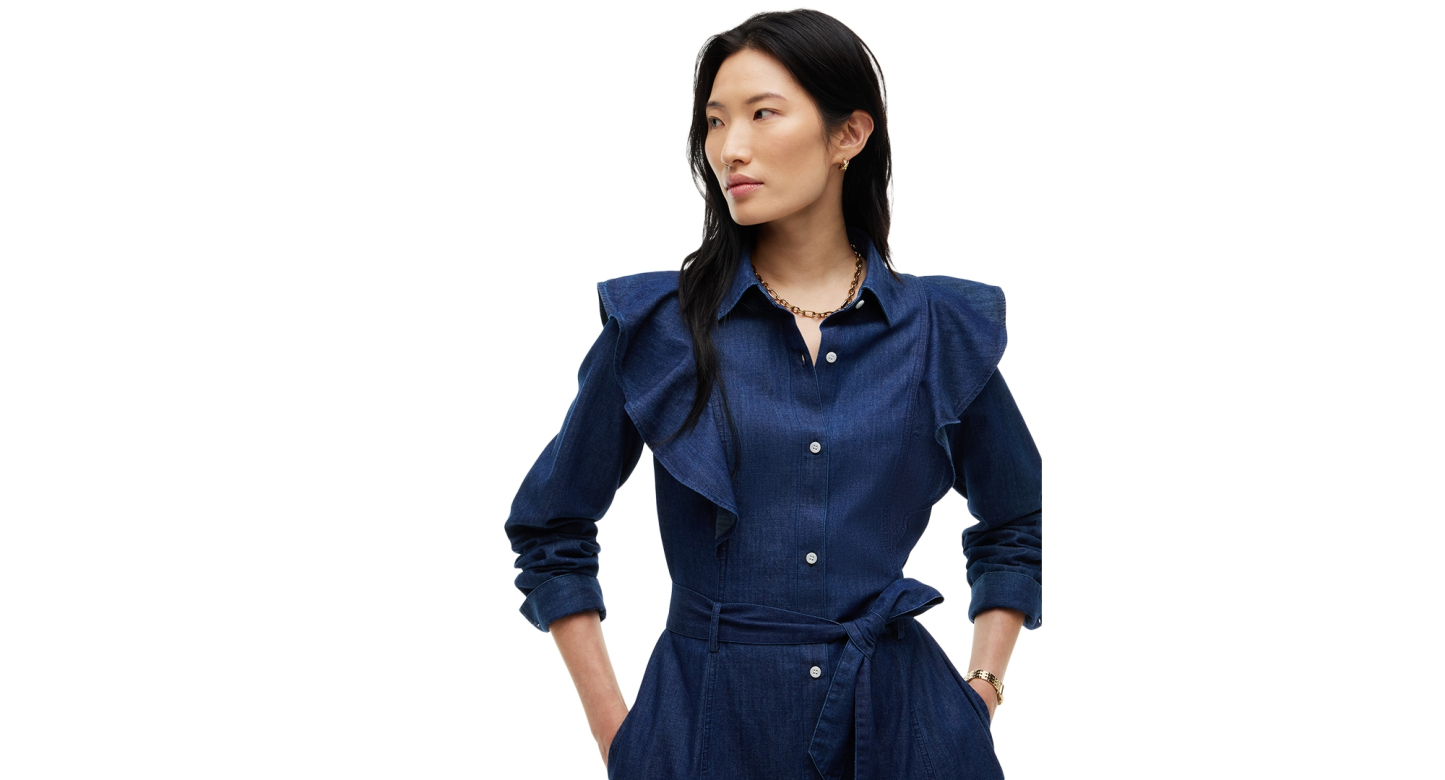 Tommy Hilfiger Women's Denim Volant Polo Collar Dress - Rinse
