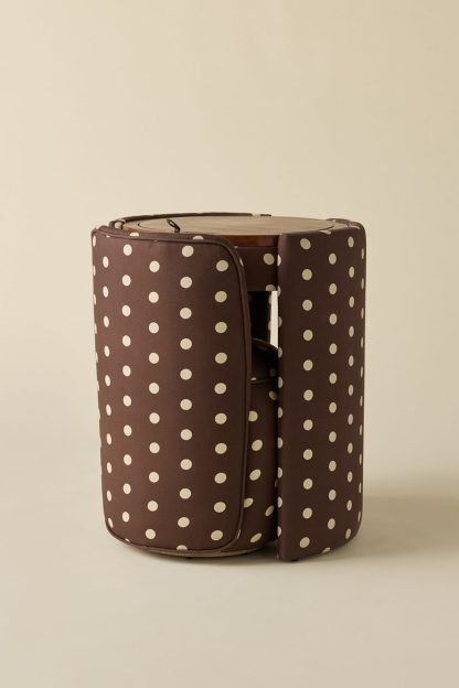 Jane Upholstered Vanity & Stool Set - Brown/Ivory Polka Dot