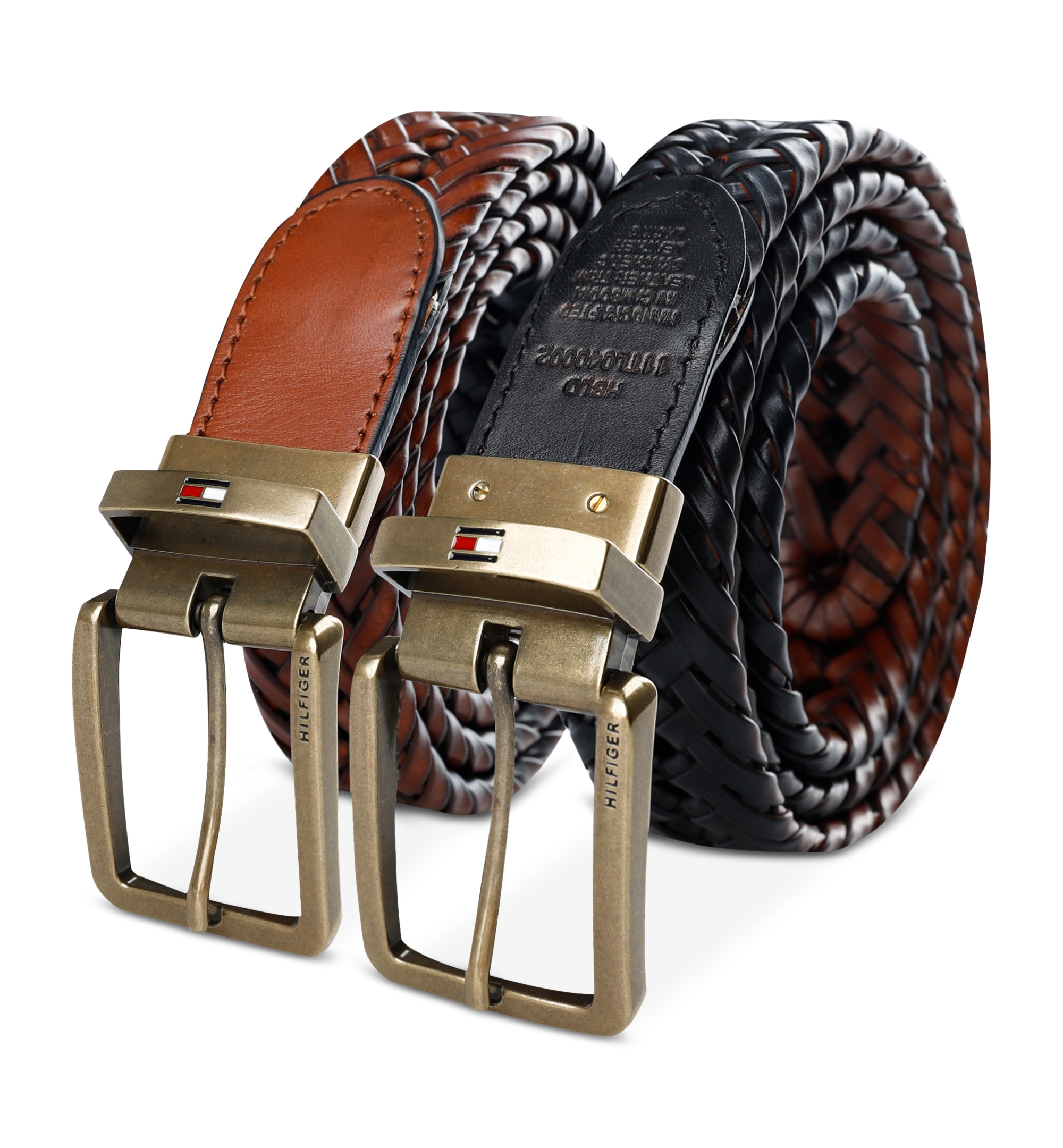 32MM Tommy Hilfiger Men's Reversible Lace Logo Belt - Cognac/Black