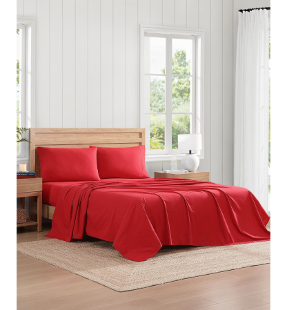 Tommy Hilfiger Solid 200-Thread Count Cotton Percale Sheet Set - Red