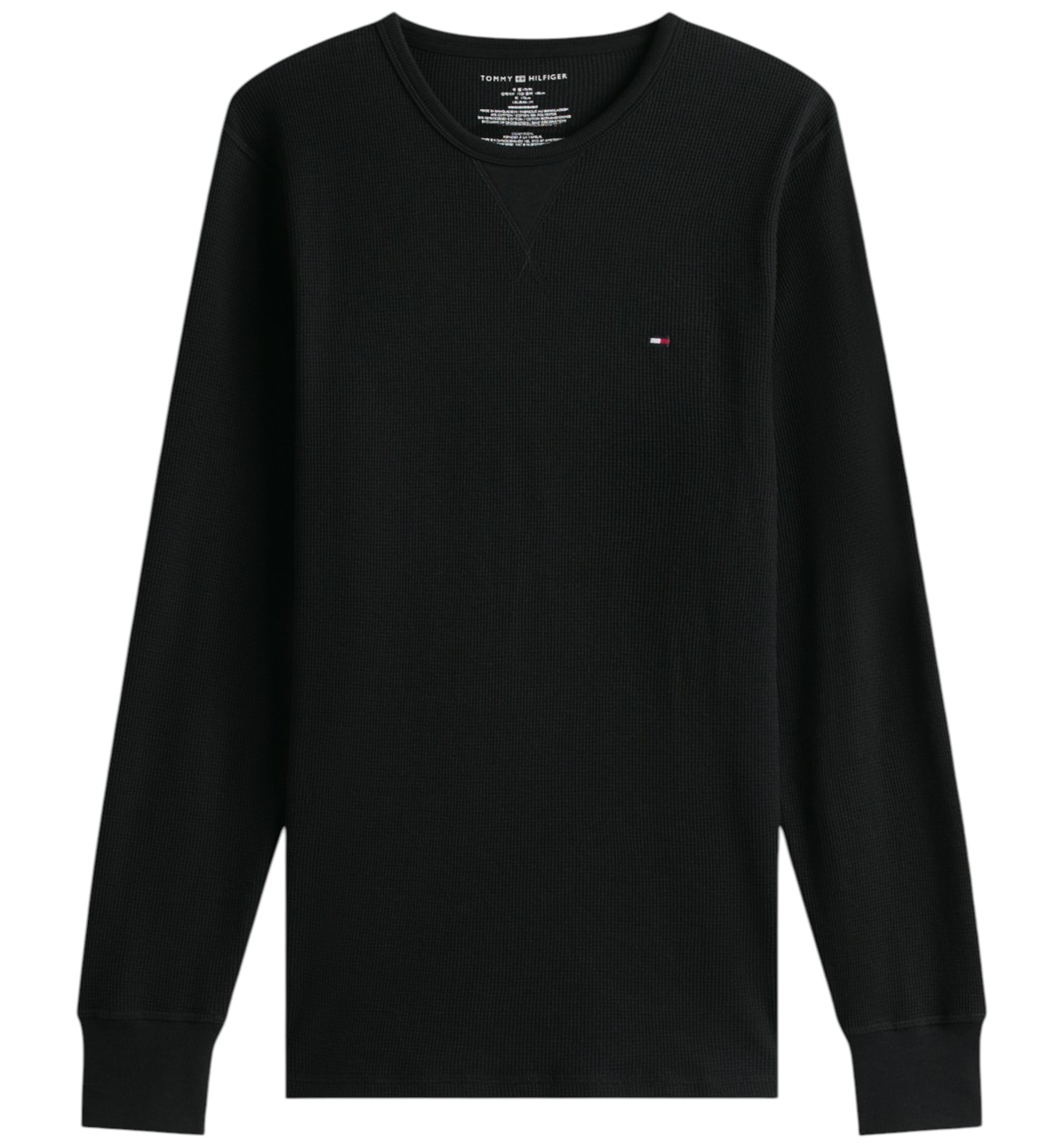 Tommy Hilfiger Men's Core Flag Long-Sleeve Crewneck Cotton Pajama T-Shirt - Black