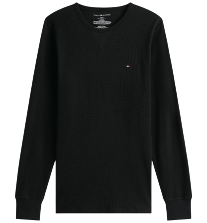 Tommy Hilfiger Men's Core Flag Long-Sleeve Crewneck Cotton Pajama T-Shirt - Black