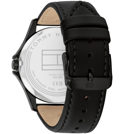 Tommy Hilfiger Men's Quartz Black Leather Strap Watch, 43mm - Black