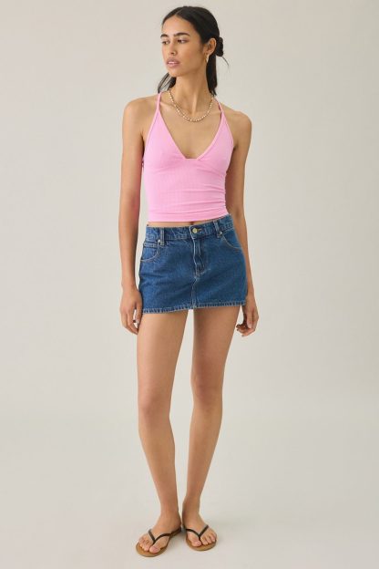 BDG Hold Me Tight Ribbed Racerback Cropped Cami - Pink