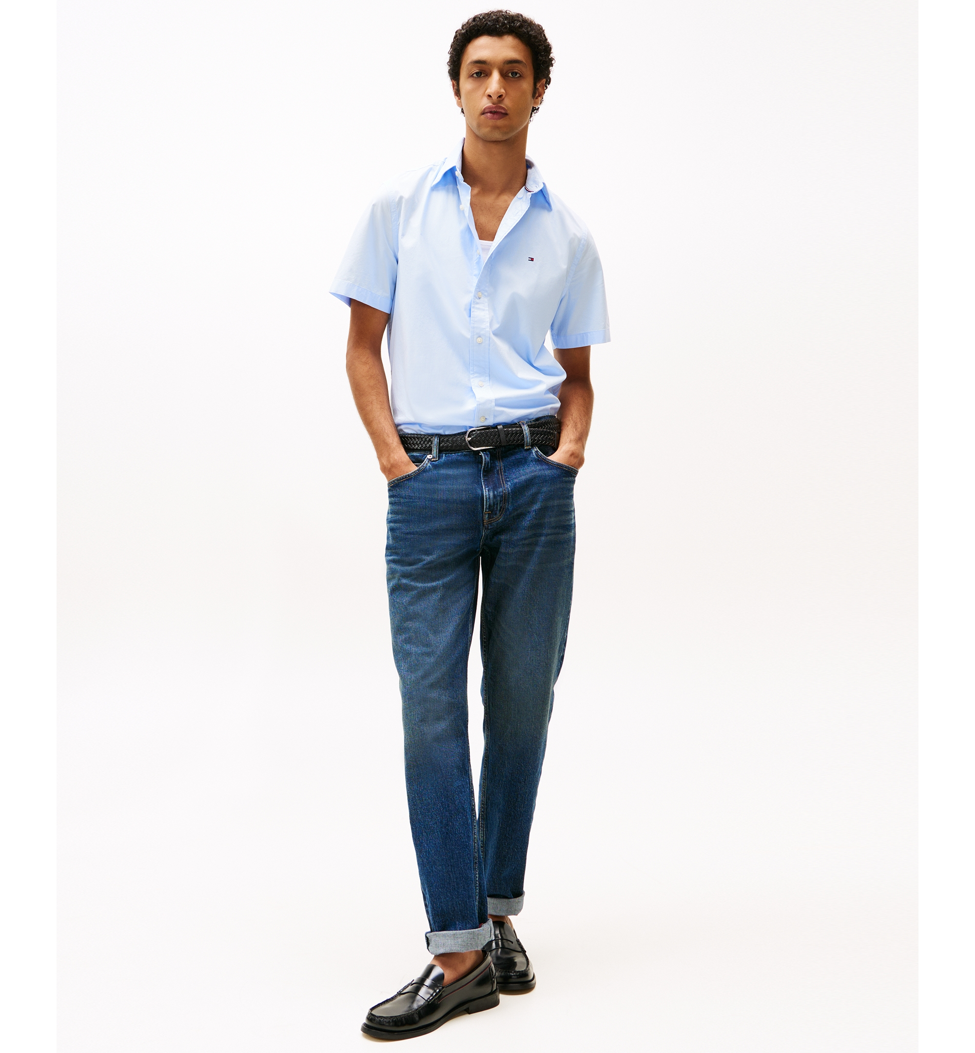 Tommy Hilfiger Men's Short Sleeve Flex Poplin Regular Fit Shirt - Sweet Blue