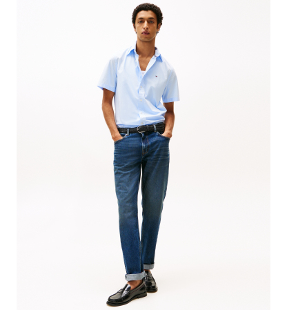Tommy Hilfiger Men's Short Sleeve Flex Poplin Regular Fit Shirt - Sweet Blue