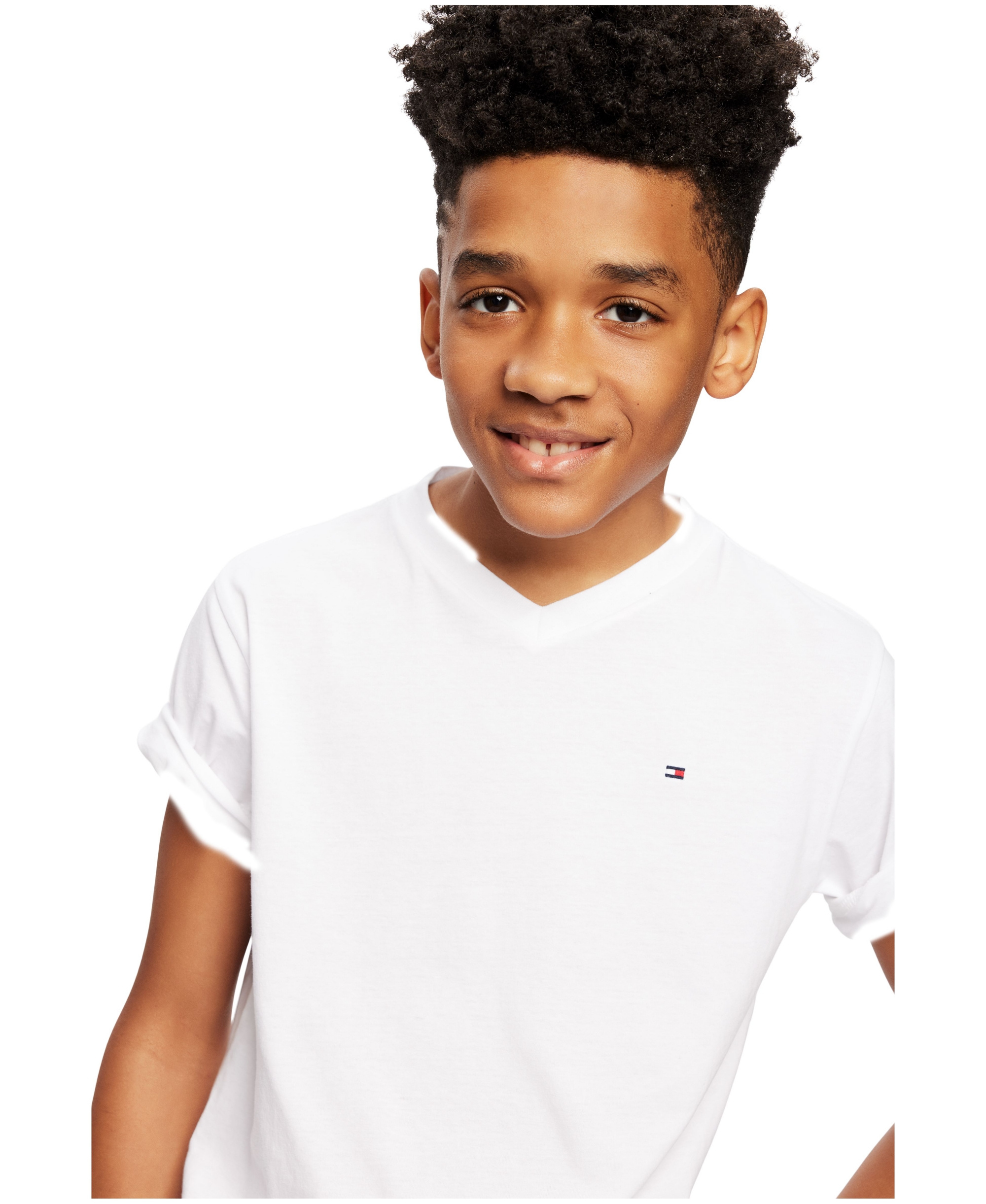 Tommy Hilfiger Boys' 2T-7 Solid Embroidered Logo V-Neck T-Shirt - White