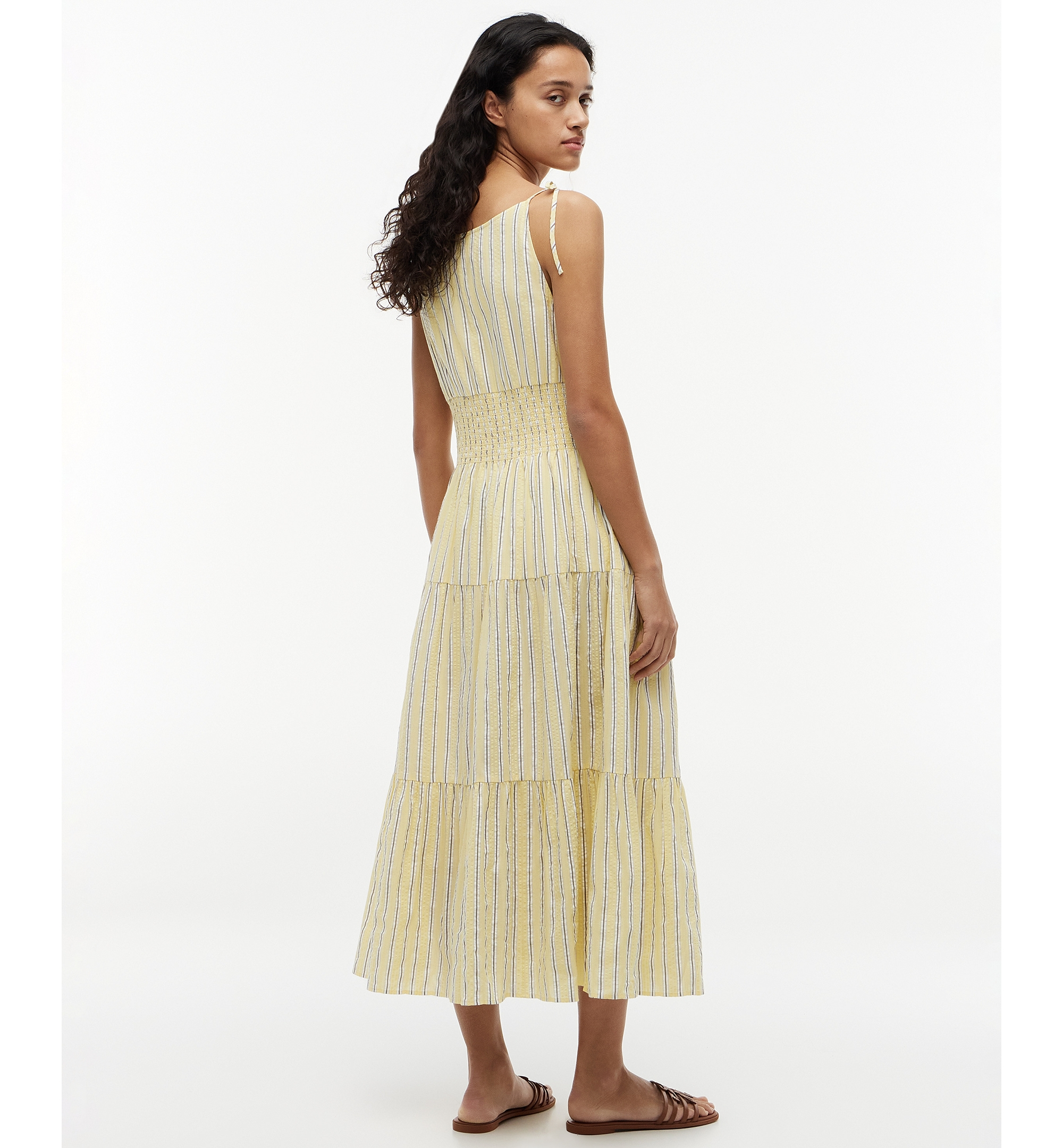 Tommy Hilfiger Women's Smocked Tie-Detail Sleeveless Midi Dress - Licorice Stripe Citronella
