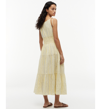 Tommy Hilfiger Women's Smocked Tie-Detail Sleeveless Midi Dress - Licorice Stripe Citronella