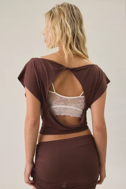 Out From Under Bid Day Open-Back Crop Top - Light Brown