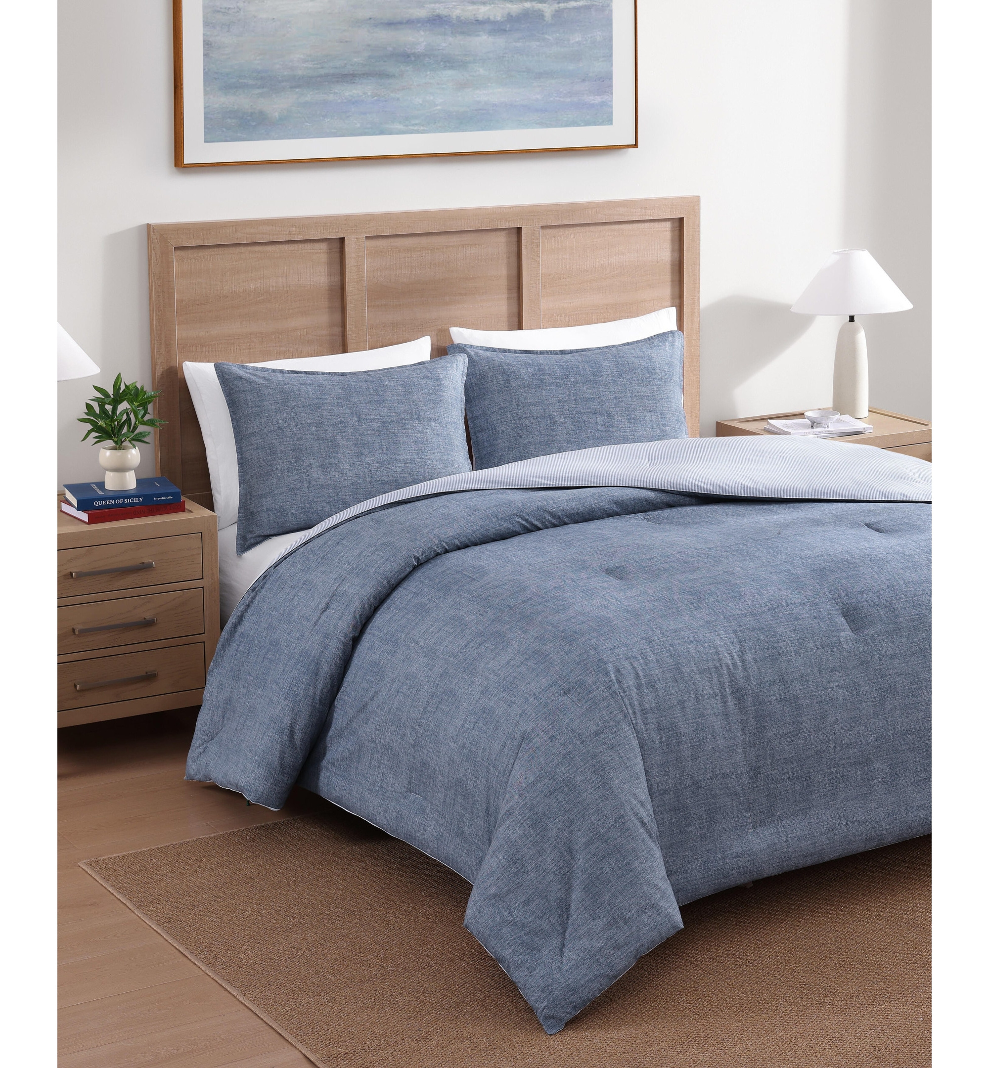 Tommy Hilfiger Classic Texture Cotton Duvet Cover Set - Dark Chambray, Navy Blue