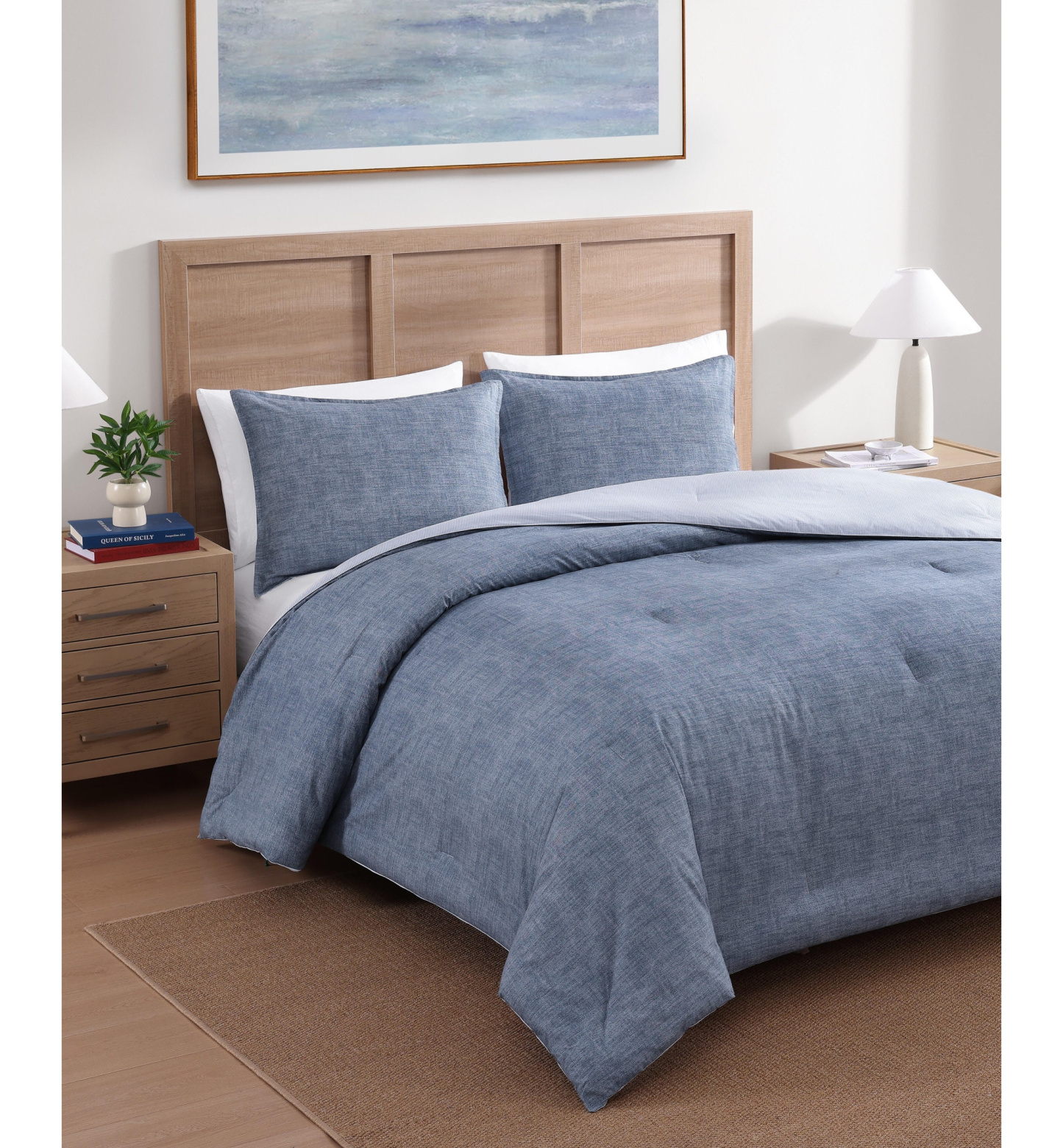 Tommy Hilfiger Classic Texture Cotton Duvet Cover Set - Dark Chambray, Navy Blue