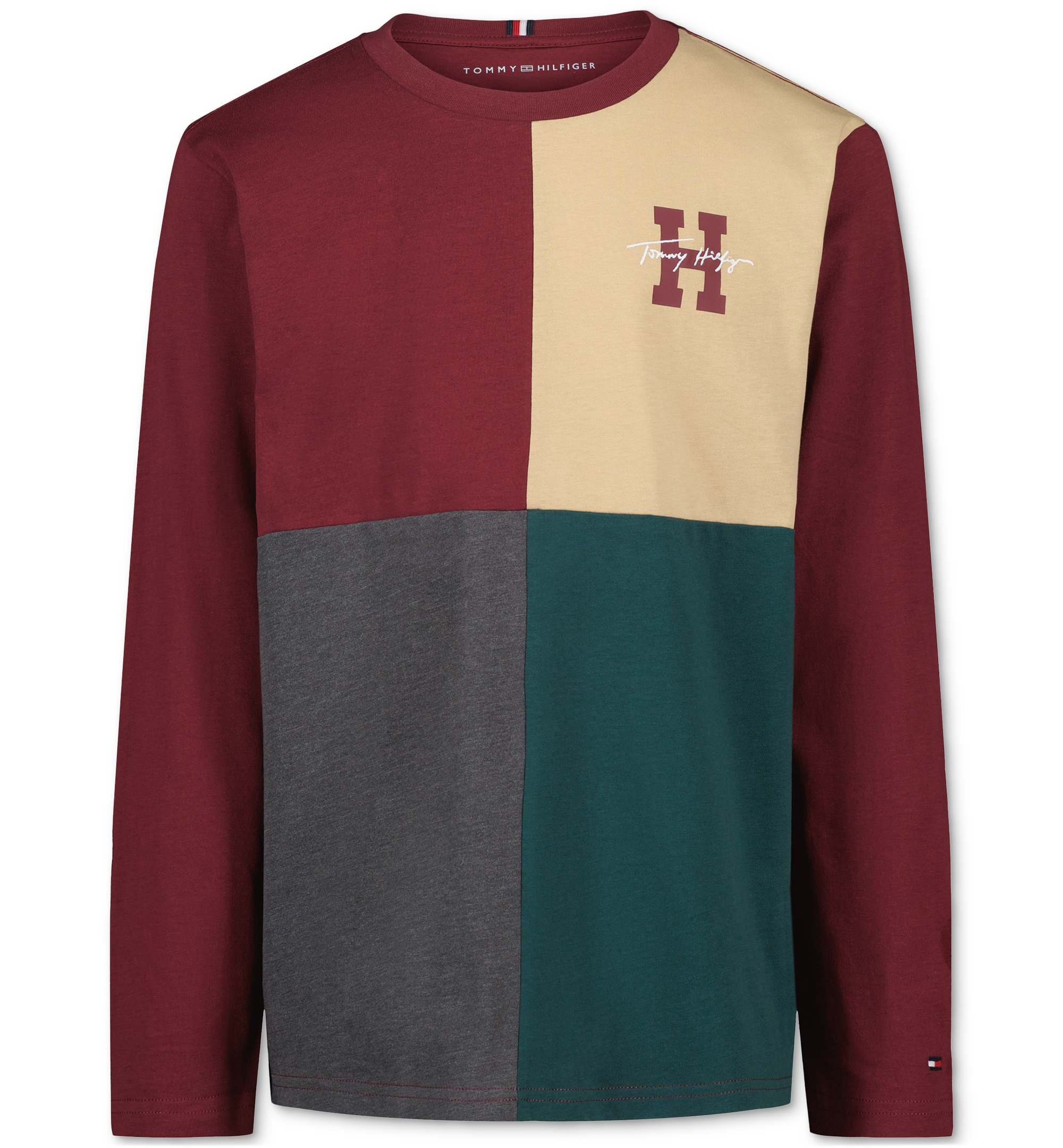 Tommy Hilfiger Boys' 8-20 Quad Pieced Long-Sleeve Graphic Colorblock T-Shirt - Zinfandel