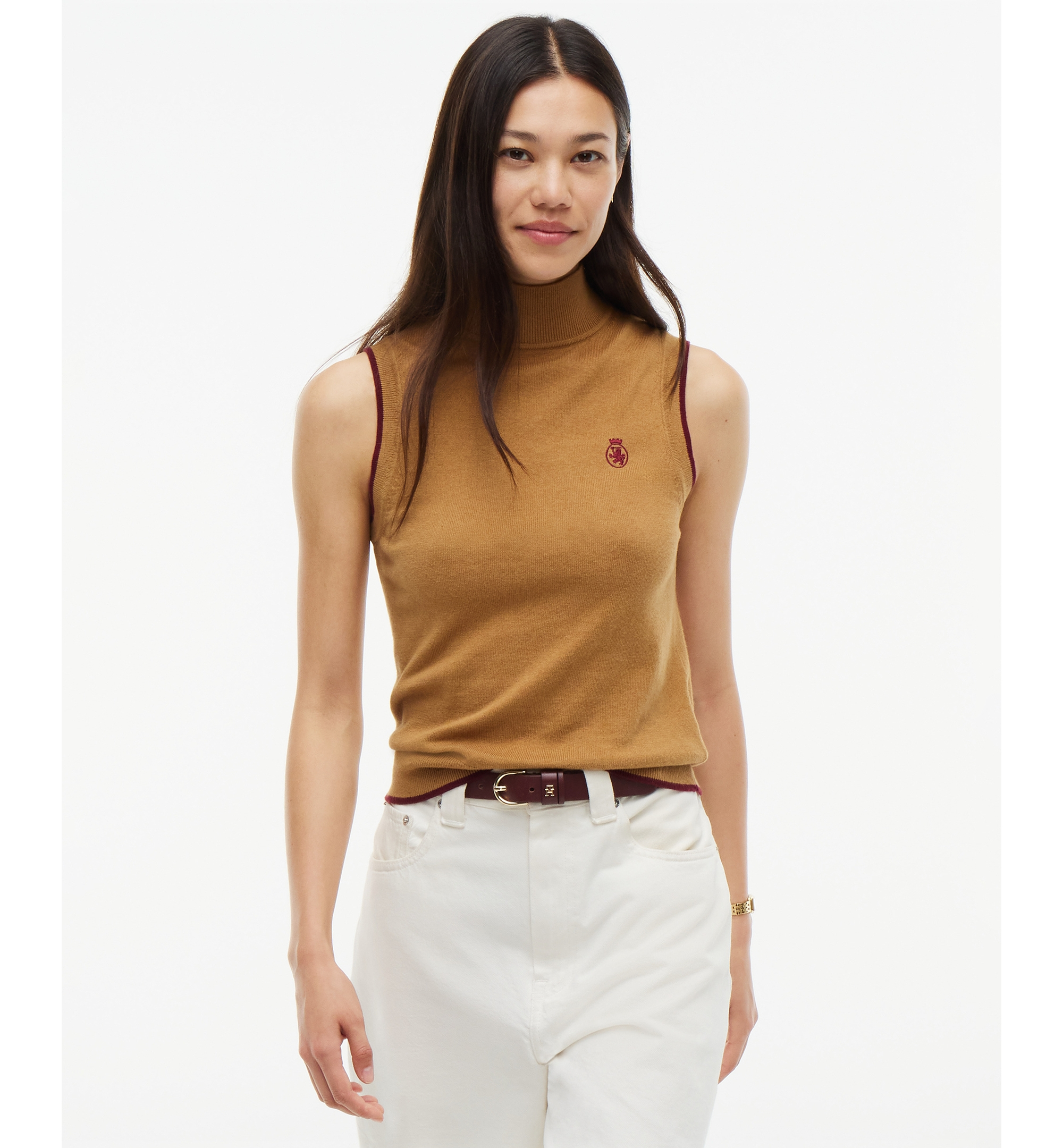 Tommy Hilfiger Women's American Icons Sleeveless Turtleneck Cotton/Cashmere-Blend Vest, Macy's Exclusive - Sahara