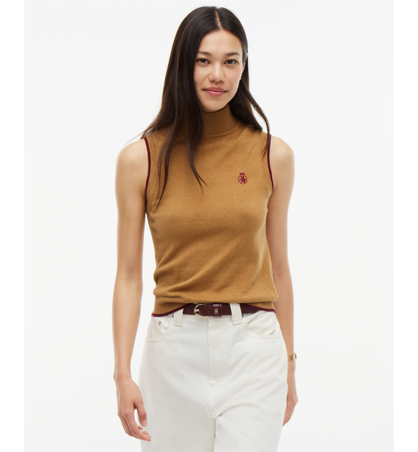 Tommy Hilfiger Women's American Icons Sleeveless Turtleneck Cotton/Cashmere-Blend Vest, Macy's Exclusive - Sahara