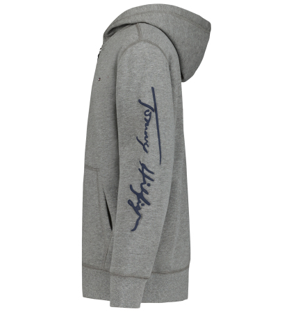 Tommy Hilfiger Boys' 8-20 Signature Full Zip Kangaroo-Pocket Cotton-Polyester Blend Zip Hoodie - Med Gray