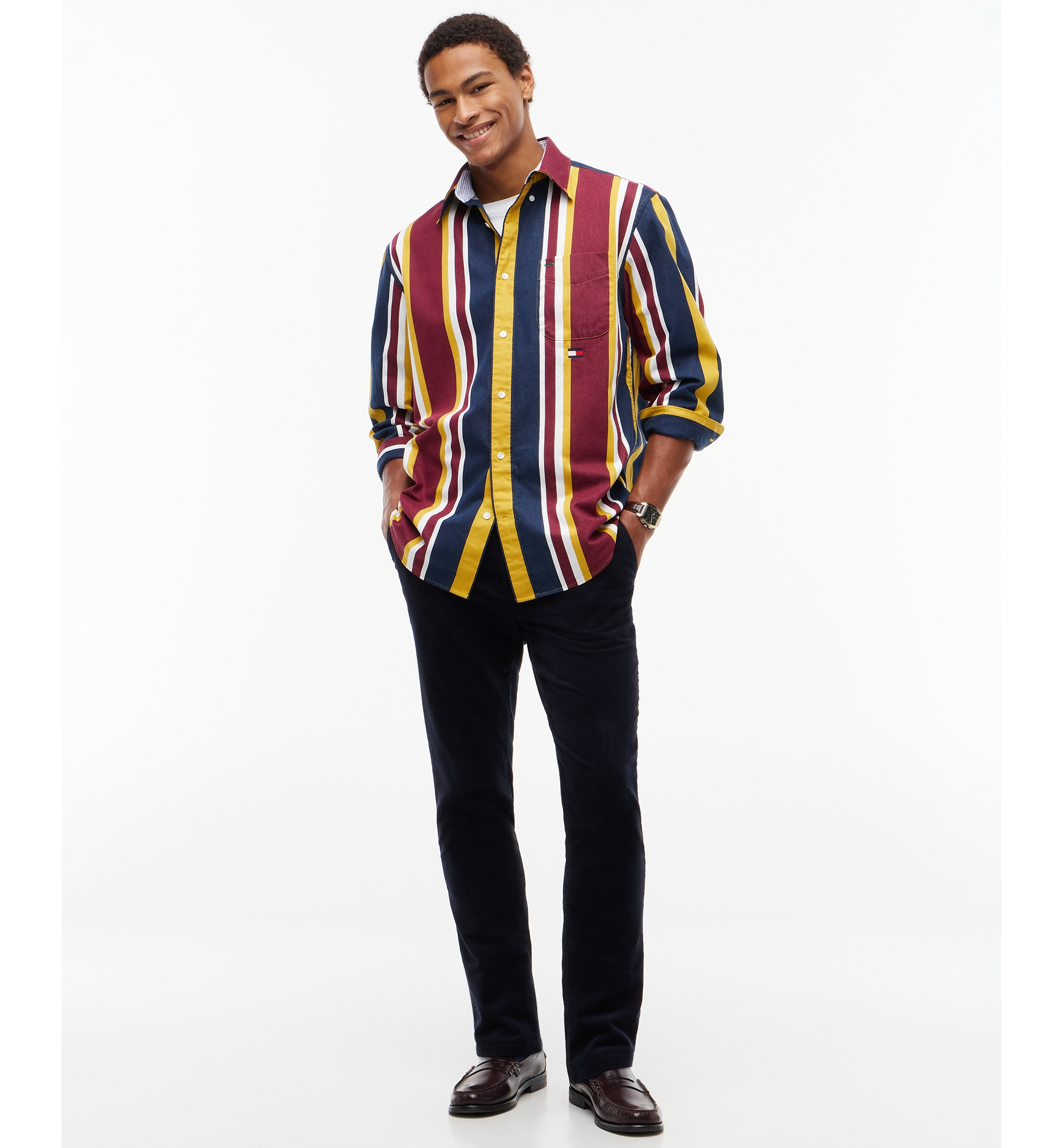 Tommy Hilfiger Men's American Icons Heritage Twill Striped Long-Sleeve Relaxed-Fit Oxford Shirt, Macy’s Exclusive - Ornamental Yellow Stripe