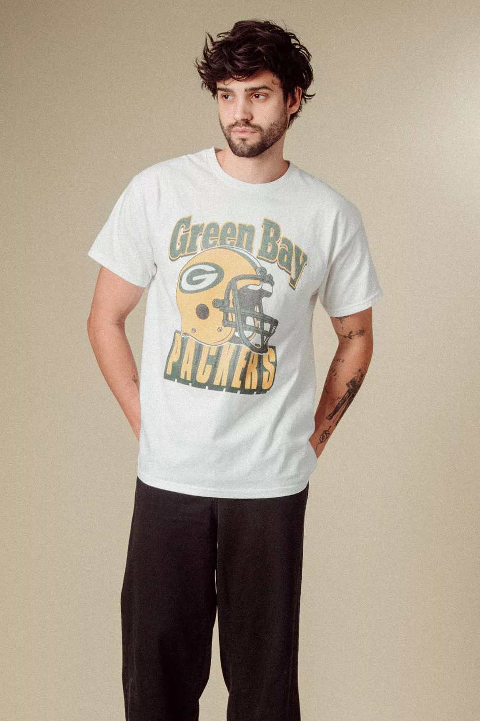 Junk Food NFL Throwback Helmet Flea Market Tee - Green Bay Packers
