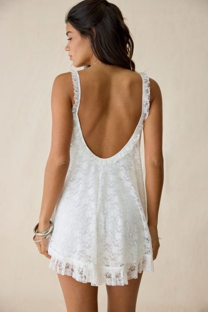 UO Primrose Lace Babydoll Romper - Ivory