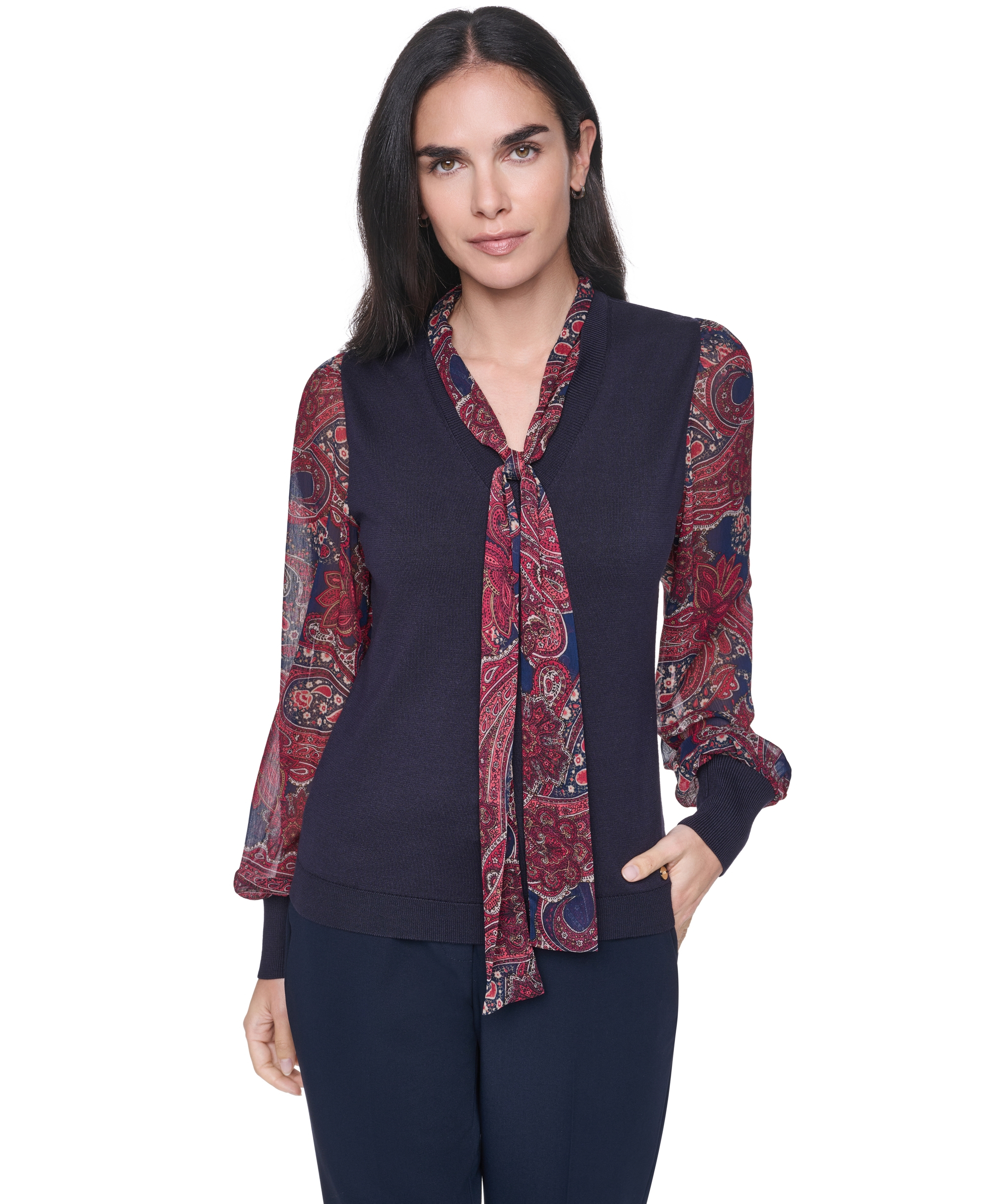 Tommy Hilfiger Women's Paisley V-Neck Sweater - Midnight
