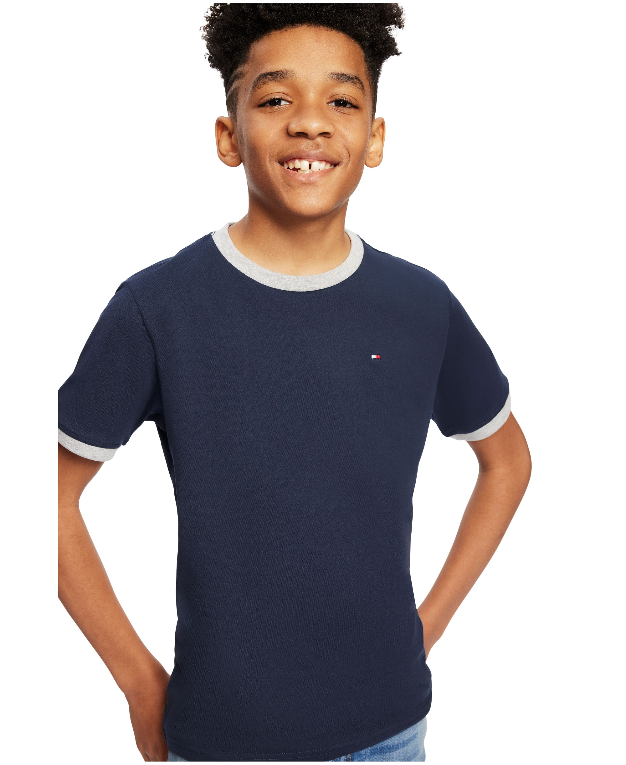 Tommy Hilfiger Boys' 8-20 Contrast Trim Embroidered Logo Ken T-Shirt - Navy