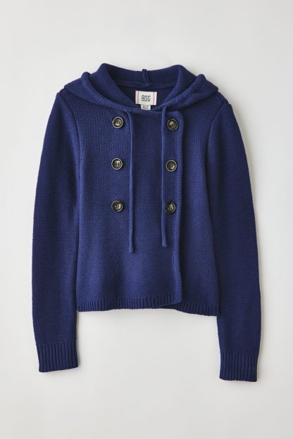 BDG Off Campus Double Breasted Hooded Cardigan - Navy