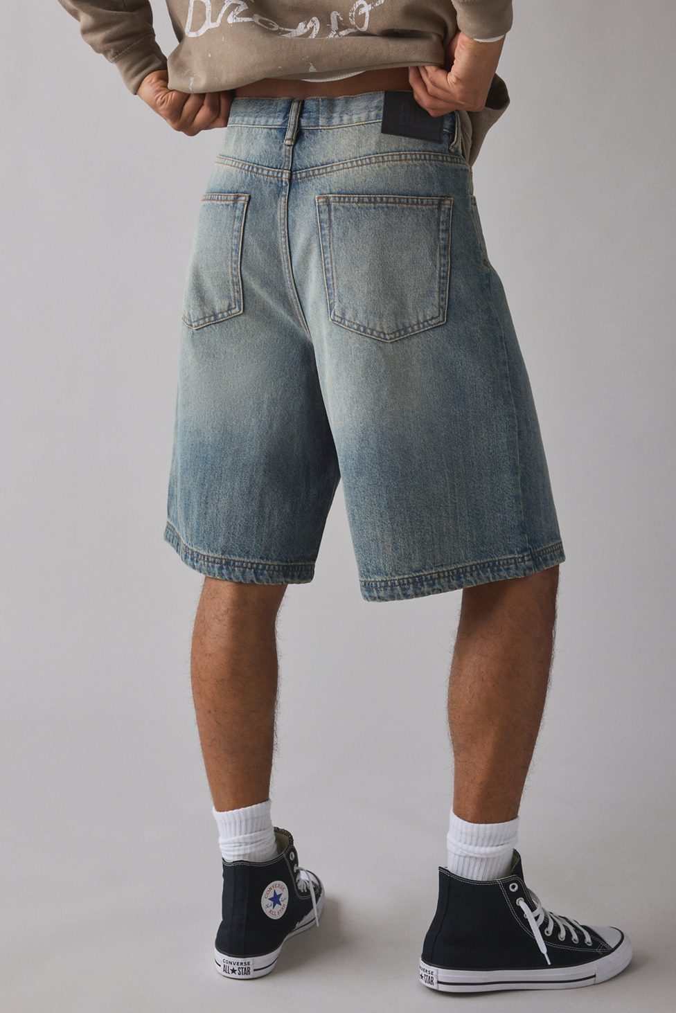 BDG Astro Baggy Washed Denim Jorts - Cat Scratch