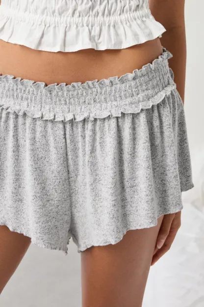 Out From Under Stay At Home Smocked Ruffle Knit Shorts - Grey