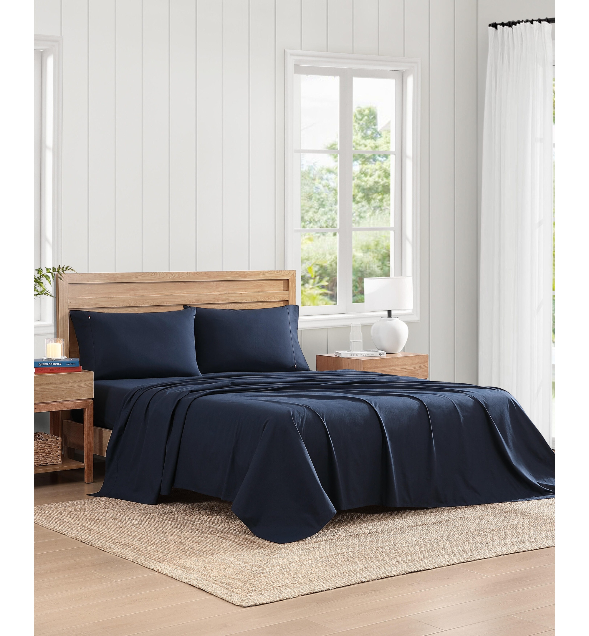 Tommy Hilfiger Solid 200-Thread Count Cotton Percale Sheet Set - Navy