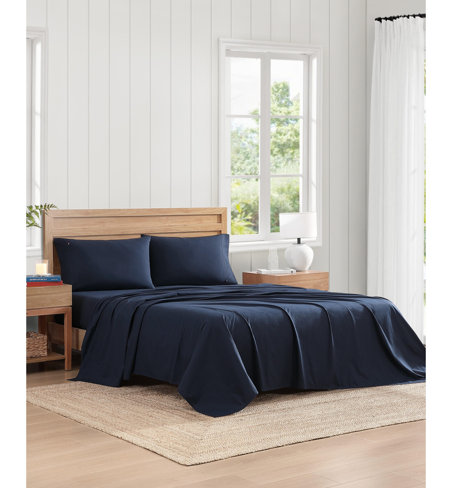 Tommy Hilfiger Solid 200-Thread Count Cotton Percale Sheet Set - Navy