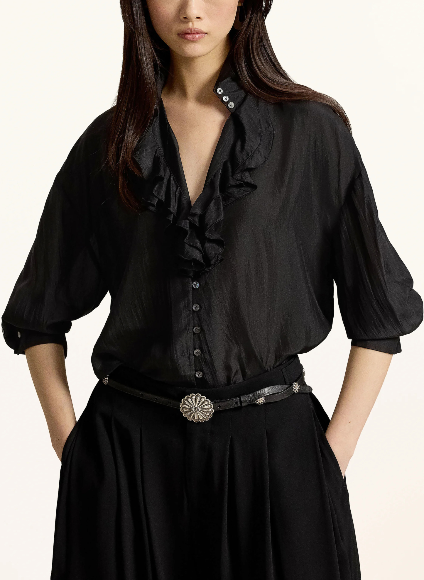 POLO RALPH LAUREN Seidenbluse HABOTAI mit Rüschen – SCHWARZ