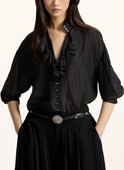 POLO RALPH LAUREN Seidenbluse HABOTAI mit Rüschen – SCHWARZ