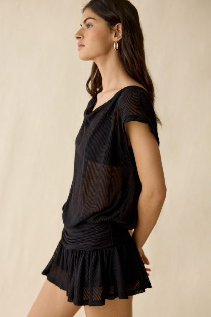 Out From Under Aruba Sheer Mesh Off-Shoulder Romper - Black
