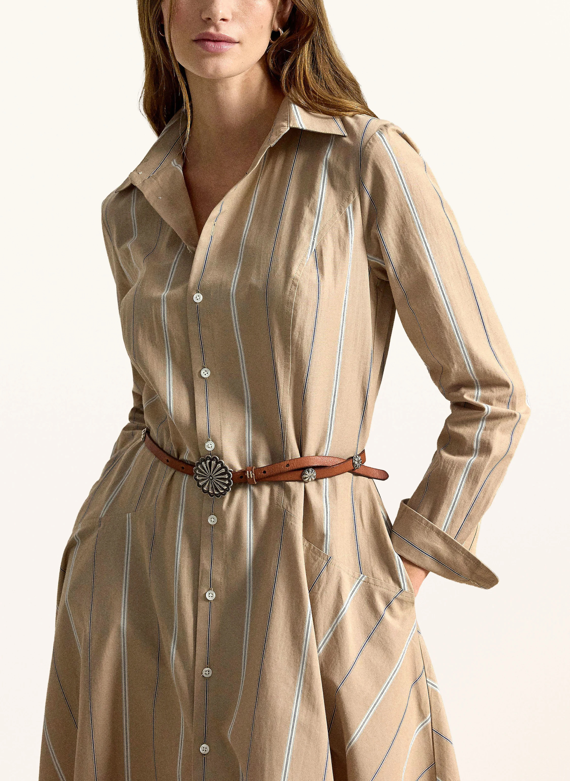 POLO RALPH LAUREN Hemdblusenkleid – BEIGE / DUNKELGRAU / WEISS