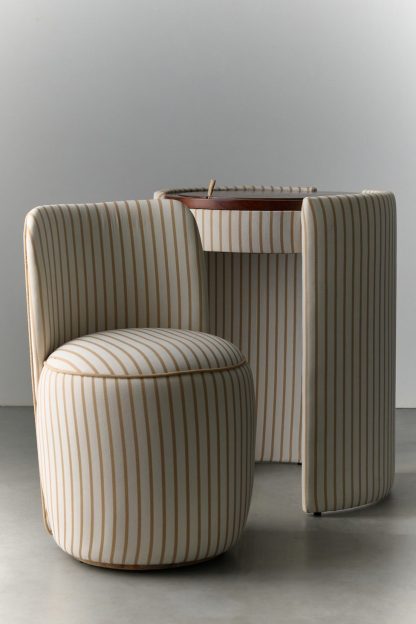 Jane Upholstered Vanity & Stool Set - Tan Pinstripe