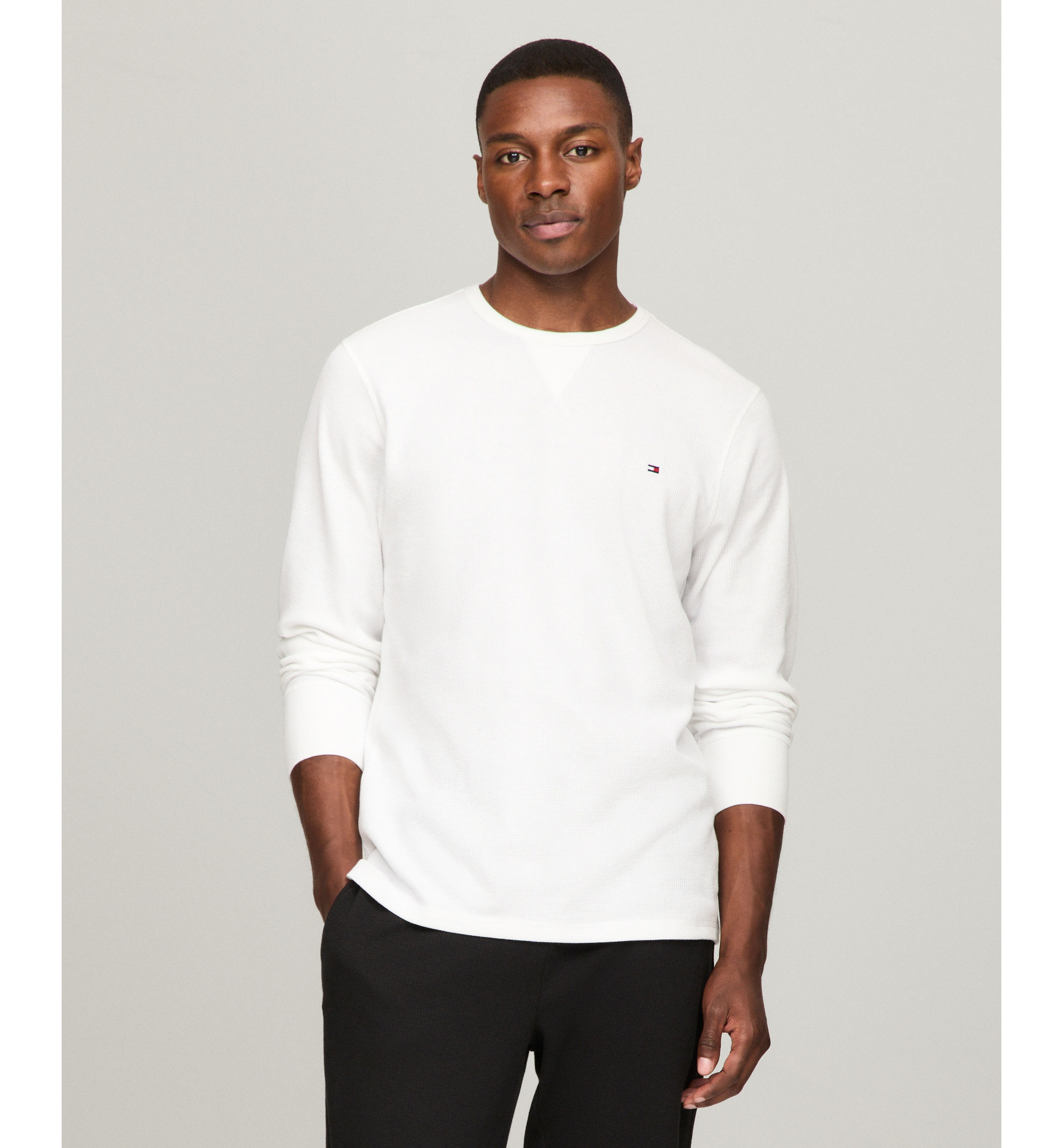 Tommy Hilfiger Men's Waffle-Knit Long-Sleeve Crewneck Thermal Top - White