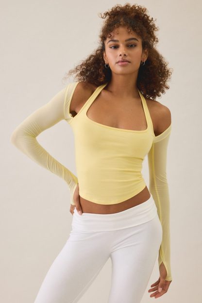 Out From Under Bec Mesh Long Sleeve Shrug Top - Light Yellow