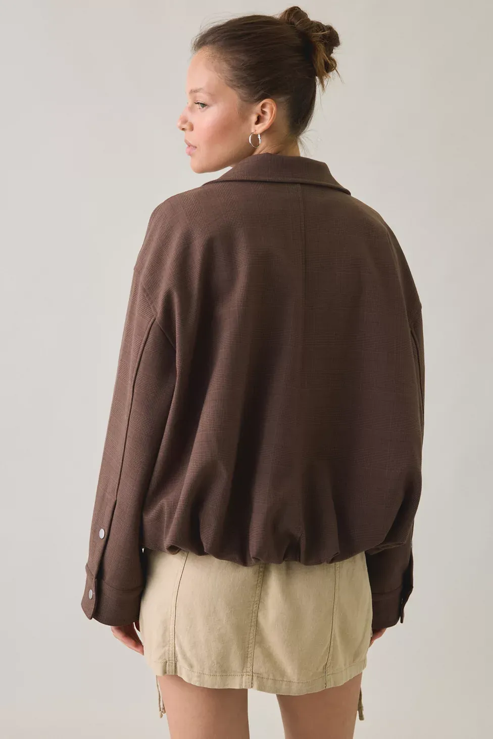 UO Harper Funnel Neck Bomber Jacket - Brown