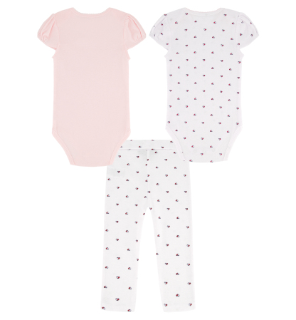 Tommy Hilfiger Baby Girls' Flag Heart Print Bodysuits and Leggings, 3-Piece Set - Pink/White