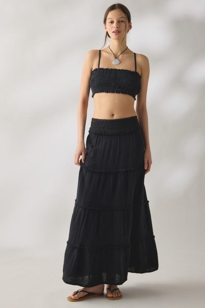 Kimchi Blue On My Mind Smocked Waist Tiered Maxi Skirt - Black