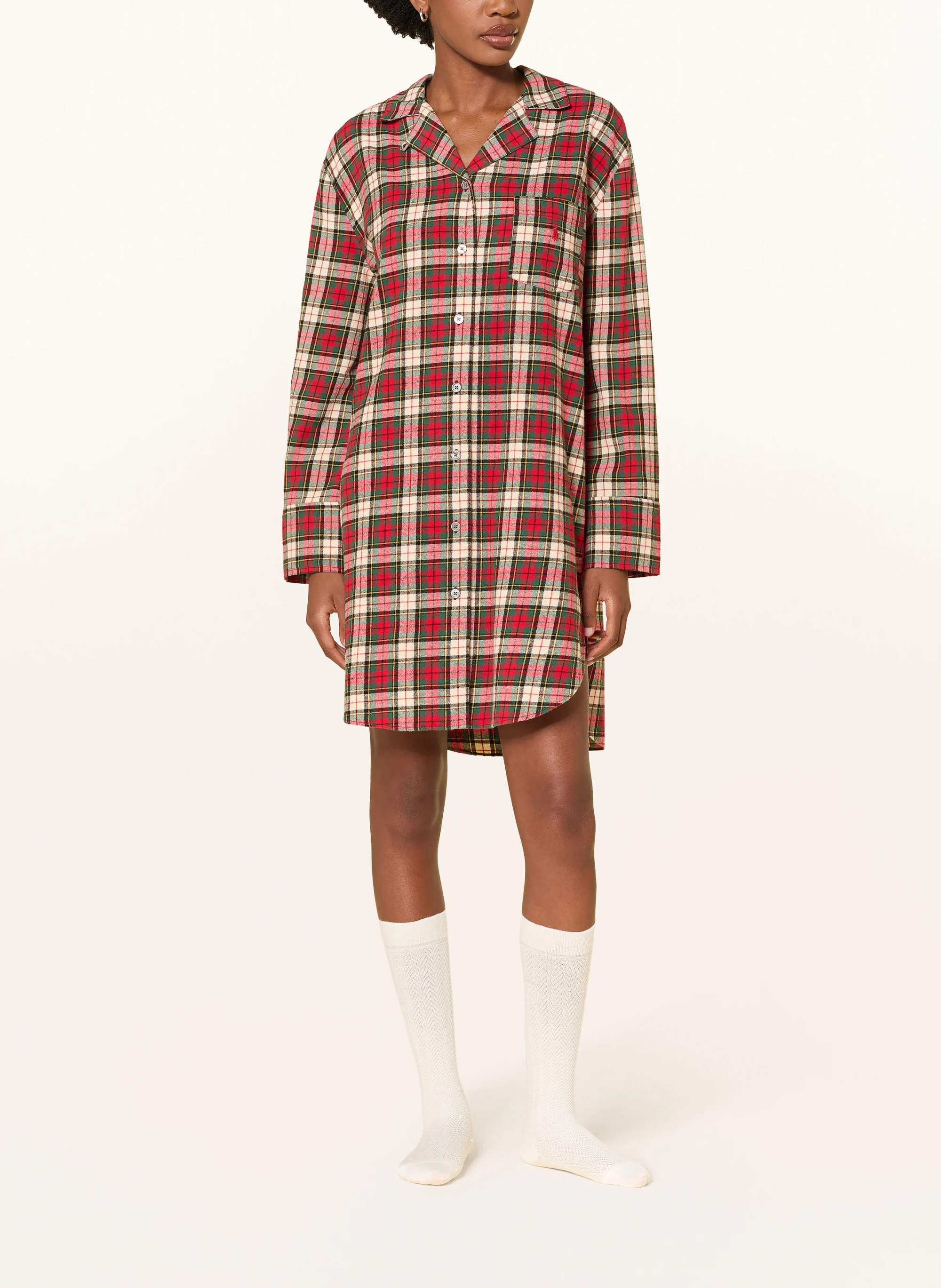 POLO RALPH LAUREN Nachthemd aus Flanell – ROT / CREME / GRÜN