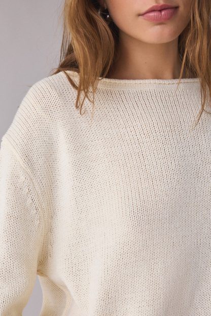 BDG Nola Cotton Blend Oversized Boatneck Sweater - Ivory