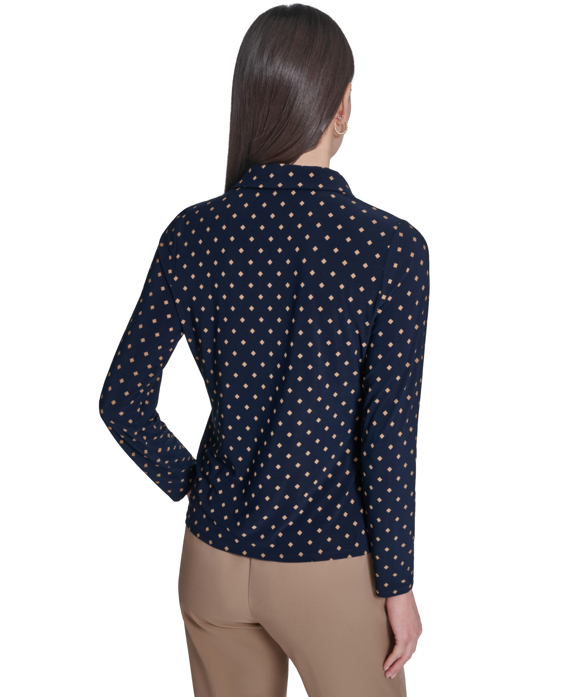 Tommy Hilfiger Women's Long-Sleeve Button Up Top - Midnight/Tobacco Brown